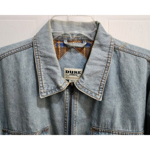 VTG Duke Haband USA Army Jungle Patch Flannel Lined Denim Full Zip Jacket Size M - Picture 2 of 16